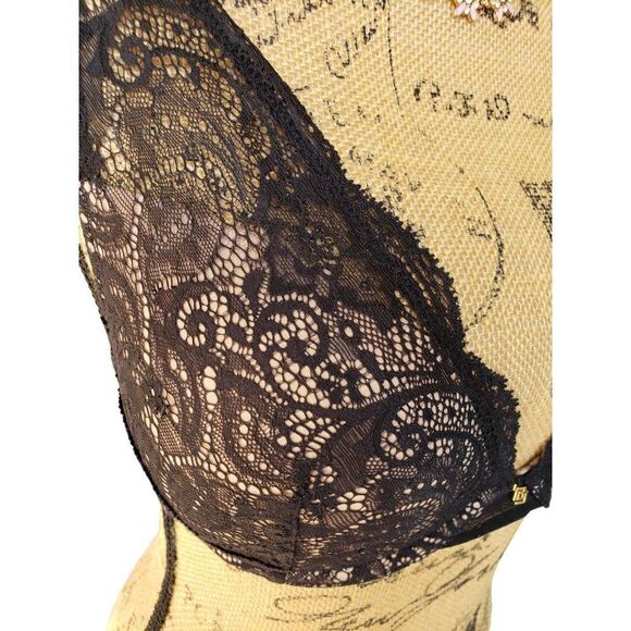 Women's Bra 32D Lace Plunge Double Push up Black Molded Sexy Bra 32D - Picture 7 of 7